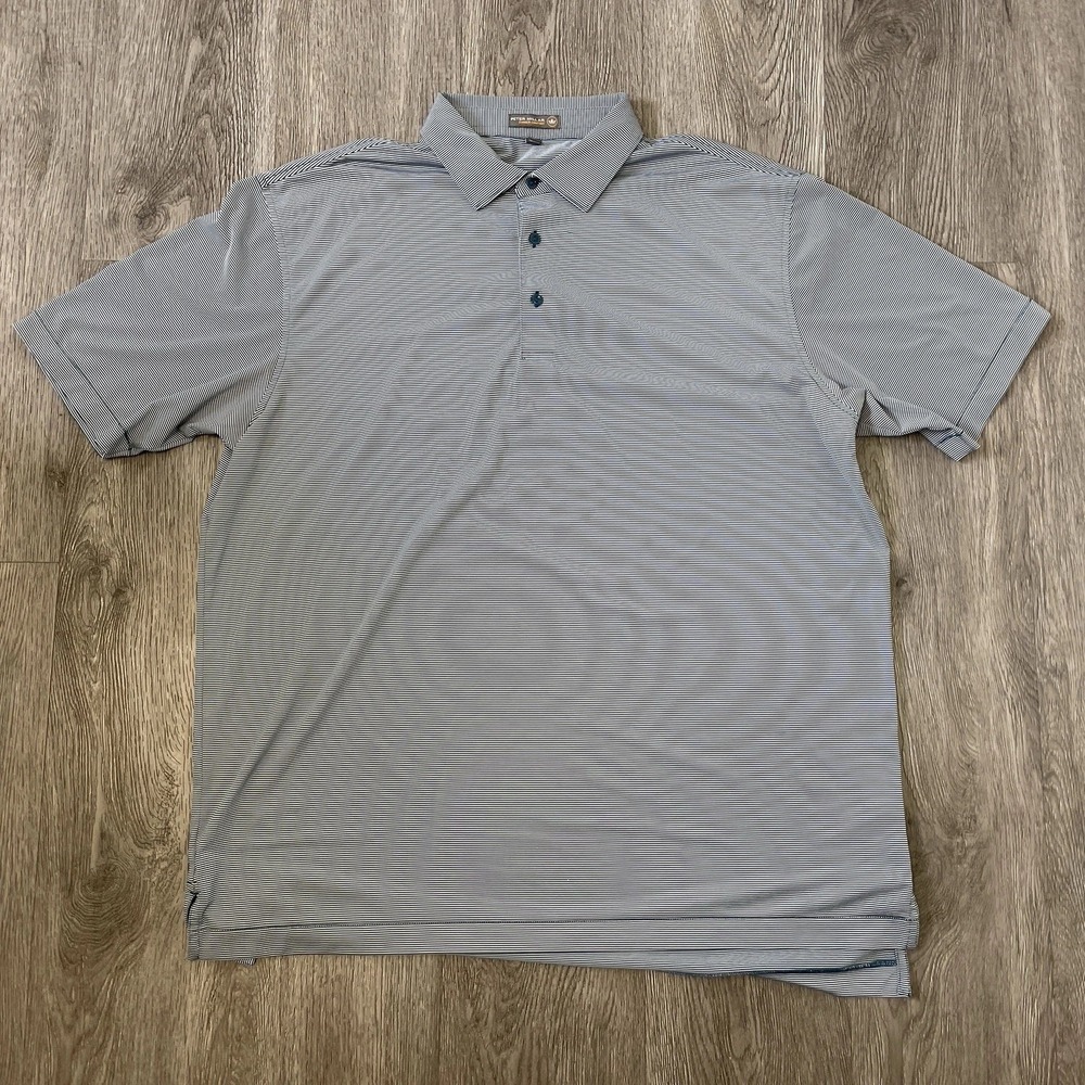 Peter Millar Polo Shirt Men X-Large Blue Summer Comfort Striped Golf Performance